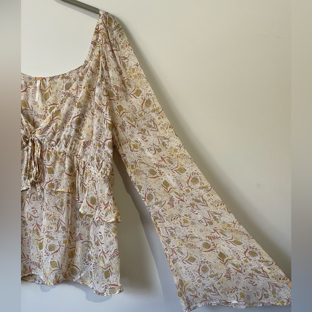 SOLD Free People Uptown Bell Sleeve Blouse Sheer Floral - Picture 6 of 12